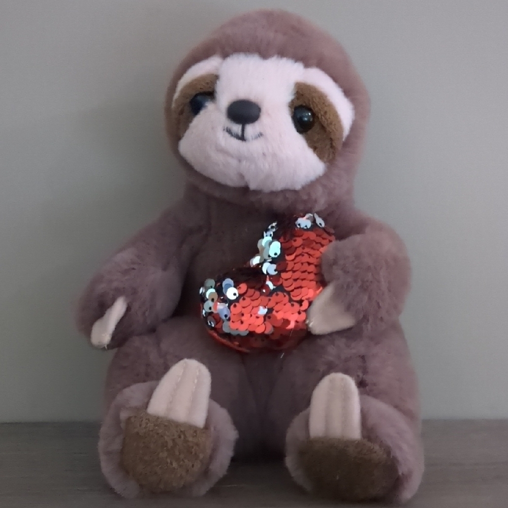 Plush Sloth Toy with Red Heart